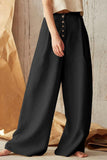 Casual British Style Solid Buttons Loose High Waist Wide Leg Solid Color Bottoms