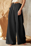 Casual British Style Solid Buttons Loose High Waist Wide Leg Solid Color Bottoms