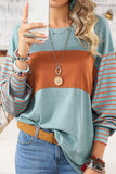 Casual Color Block Contrast O Neck Tops(5 Colors)