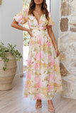 Sweet Elegant Floral Backless V Neck A Line Dresses