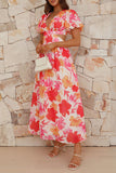 Sweet Elegant Floral Backless V Neck A Line Dresses