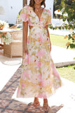 Sweet Elegant Floral Backless V Neck A Line Dresses