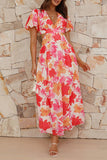 Sweet Elegant Floral Backless V Neck A Line Dresses