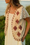 Casual Colorblock Patchwork Embroidery Cardigan Collar Waistcoats