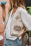 Casual Colorblock Patchwork Embroidery Cardigan Collar Waistcoats