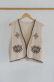 Casual Colorblock Patchwork Embroidery Cardigan Collar Waistcoats