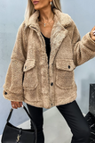 Casual Buttons Fluffy Turndown Collar Outerwear