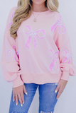 Casual Bow Embroidered Sequins O Neck Sweats