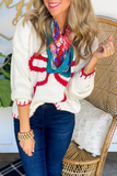 Casual Bow Weave Contrast O Neck Sweaters