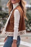 Casual Solid Color Lace Patchwork O Neck Waistcoats