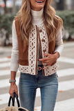 Casual Solid Color Lace Patchwork O Neck Waistcoats