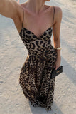 Sexy Leopard V Neck Long Dresses