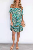 Bohemian Print Patchwork Off the Shoulder A Line Dresses