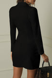 Work Elegant Solid Buckle Turn-back Collar A Line Dresses