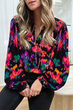 Work Elegant Print Patchwork V Neck Tops