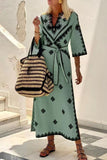 Bohemian Elegant Geometric Print With Belt V Neck A Line Dresses