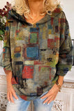 Casual College Print Patchwork Hooded Collar Tops