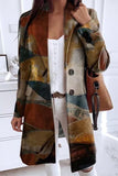 Casual College Geometric Printing Turn-back Collar Outerwear(3 Colors)