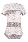 Casual Street Print Leopard Pocket V Neck T-Shirts(7 Colors)