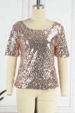 Casual Street Solid Sequins O Neck T-Shirts