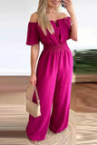 Work Celebrities Solid Off the Shoulder Regular Jumpsuits(6 Colors)