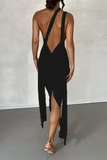 Sexy Solid Backless Slit Fold V Neck Wrapped Skirt Dresses