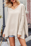 Casual Simplicity Solid Slit V Neck Tops