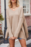 Casual Simplicity Solid Slit V Neck Tops