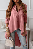 Casual Solid Buttons Asymmetrical Turndown Collar Tops