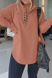 Casual Simplicity Solid Buckle Mandarin Collar Tops