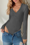 Sexy Solid Buttons V Neck Skinny Bodysuits