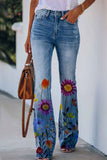 Casual Floral Pocket Regular Denim Jeans(9 Colors)