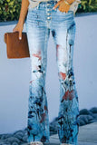 Casual Floral Pocket Regular Denim Jeans(9 Colors)