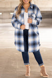 Casual Plaid Pocket Turndown Collar Outerwear