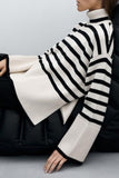 Casual Striped Slit Asymmetrical Turtleneck Tops