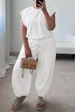 Casual Simplicity Solid Pocket Frenulum Backless O Neck Loose Jumpsuits