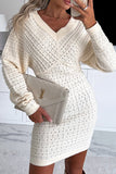 Celebrities Elegant Solid Hollowed Out V Neck Wrapped Skirt Dresses