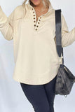 Casual Simplicity Solid Buckle Mandarin Collar Tops