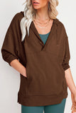 Casual Solid Pocket V Neck Tops