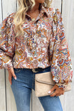 Elegant Print Buckle Turndown Collar Tops