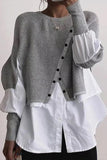 Casual Solid Patchwork Buttons O Neck Blouses(6 Colors)