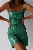 Sexy Party Solid Sequins Backless U Neck Sling Dress Dresses