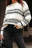 Casual Geometric Weave O Neck Tops