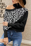 Street Leopard Asymmetrical Weave Turtleneck Tops