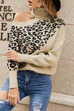 Street Leopard Asymmetrical Weave Turtleneck Tops