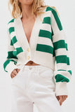 Street Striped Contrast Weave V Neck Outerwear