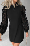 Elegant Solid Buttons Appliques Half A Turtleneck A Line Dresses