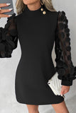 Elegant Solid Buttons Appliques Half A Turtleneck A Line Dresses