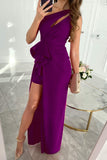 Celebrities Elegant Solid Fold Oblique Collar Evening Dress Dresses