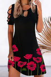 Casual Geometric Hollowed Out Printing O Neck Printed Dress Short Sleeve Dress(10 Colors)